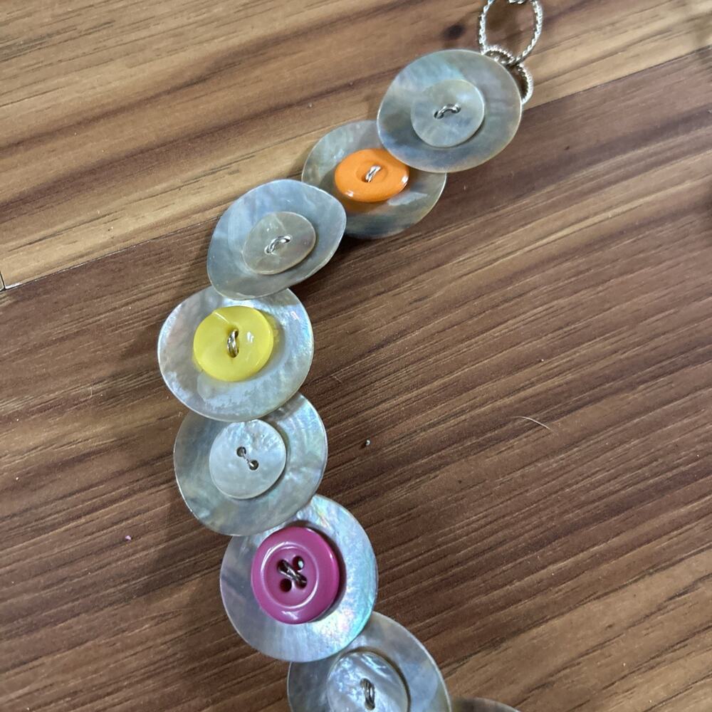 Handmade Abalone Shell Button Necklace Silver Vin… - image 5